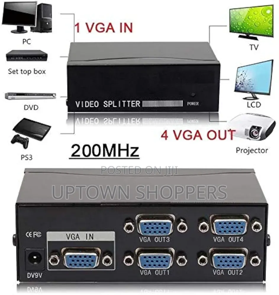 4port Splitter With Power Adapter for Vga/ Svga 4 Port