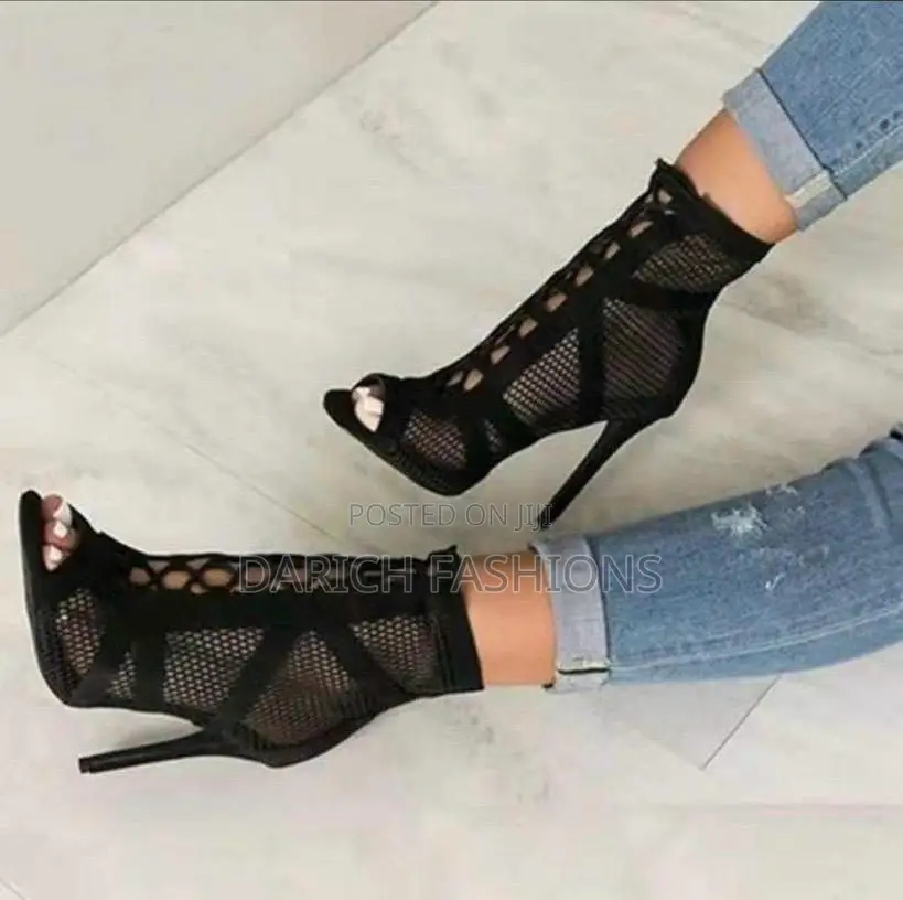 Women's Black Mesh Stiletto High Heels