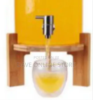 Modern Glass Beverage Dispenser With Wood Stand and Spigot