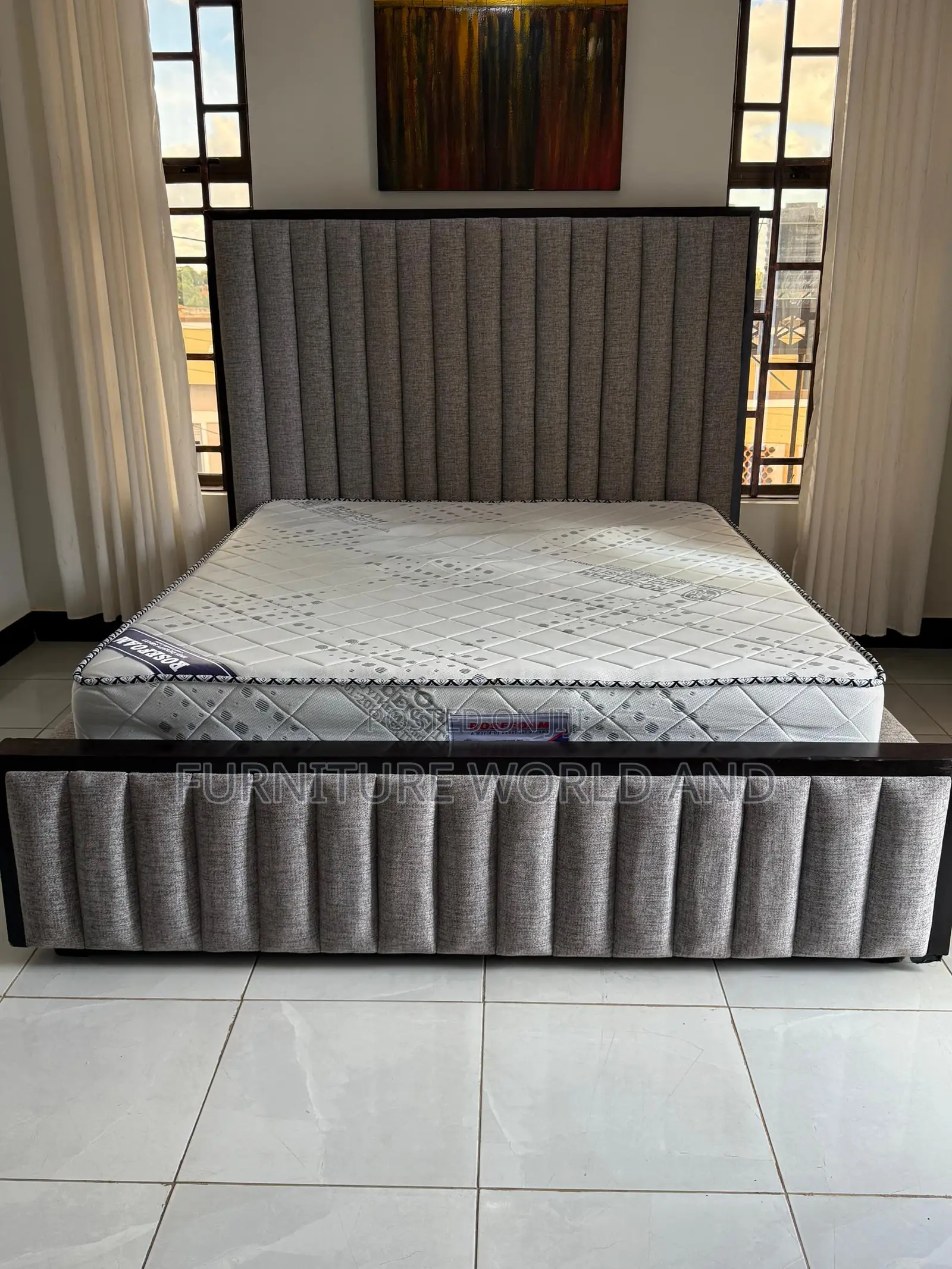 Grey Line Wooden Framed Bed
