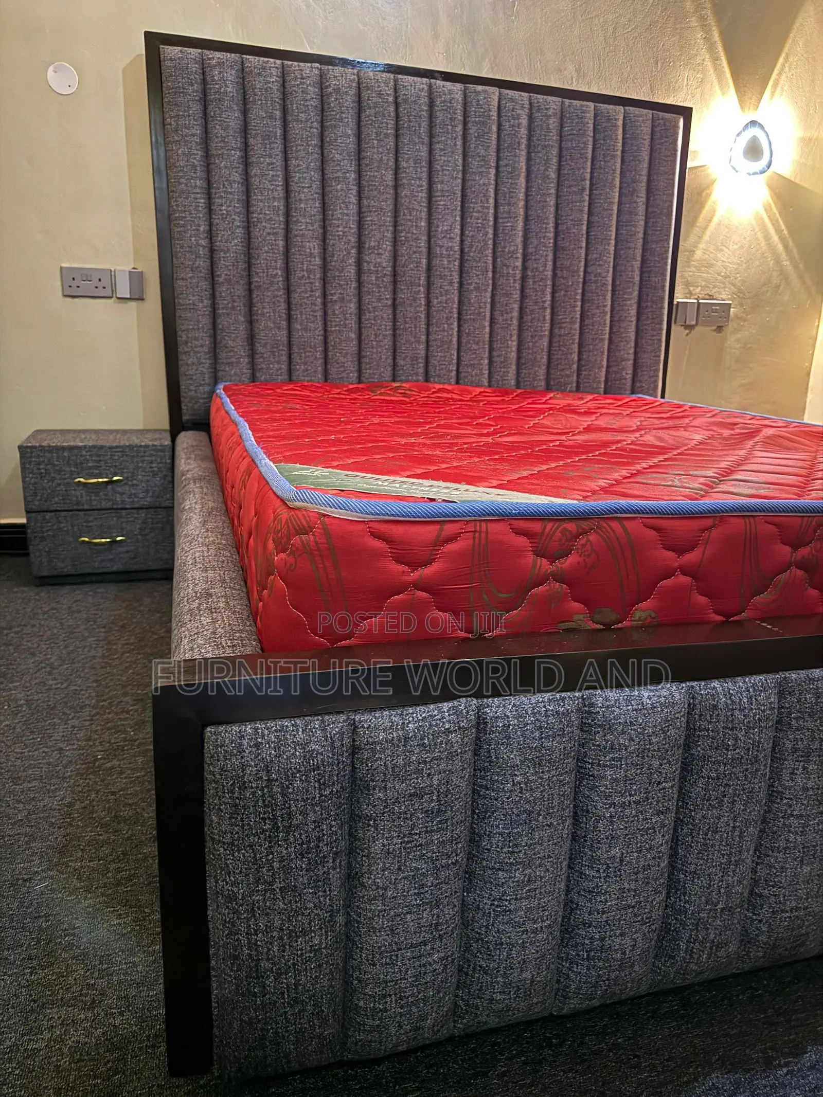 Grey Line Wood Framed Bed