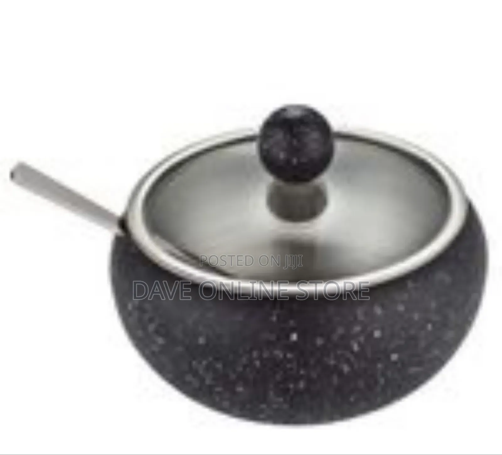 Contemporary Speckled Condiment Bowl With Glass Lid and Spoon