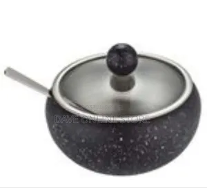 Contemporary Speckled Condiment Bowl With Glass Lid and Spoon