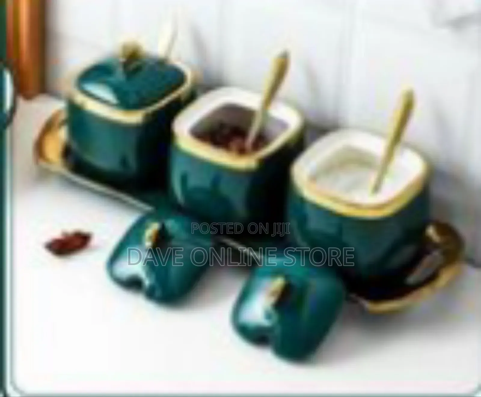 Set of Three Ceramic Condiment Jars. For Storing Sugar, Salt, Spices