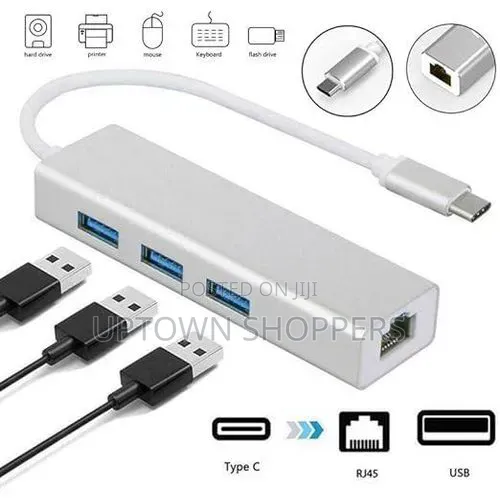 3 Port Usb to Ethernet Adapter Usb 3.0 Hub Network Cable
