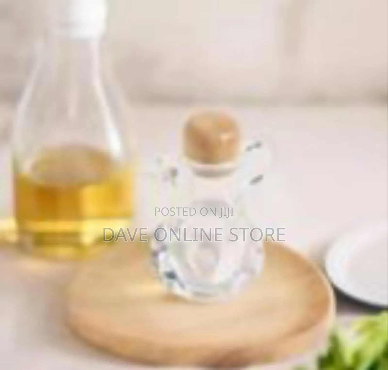 Elegant Glass Cruet / Serving Pitcher With Wooden Stopper