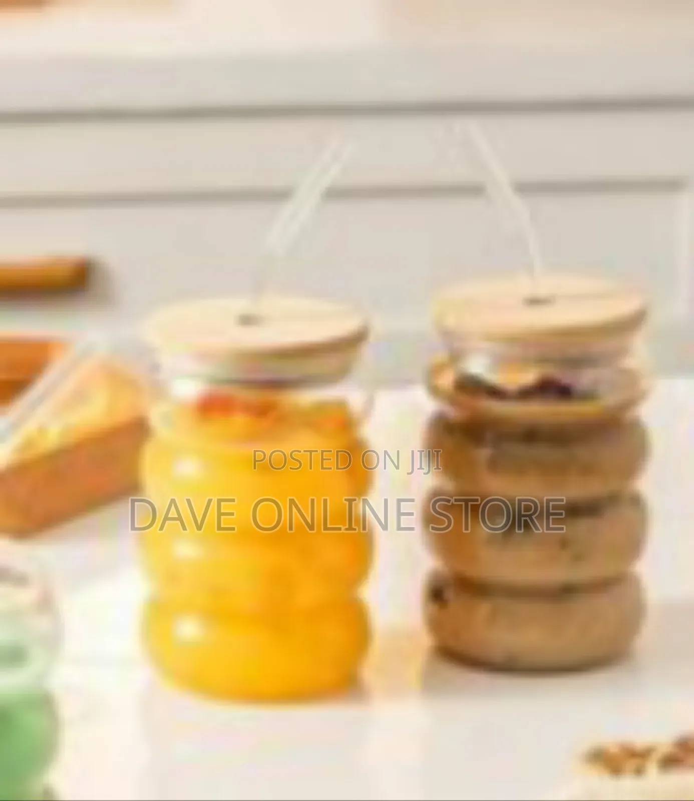 Stacked Bubble Glass Drinking Tumbler Set With Wooden Lid and Glass