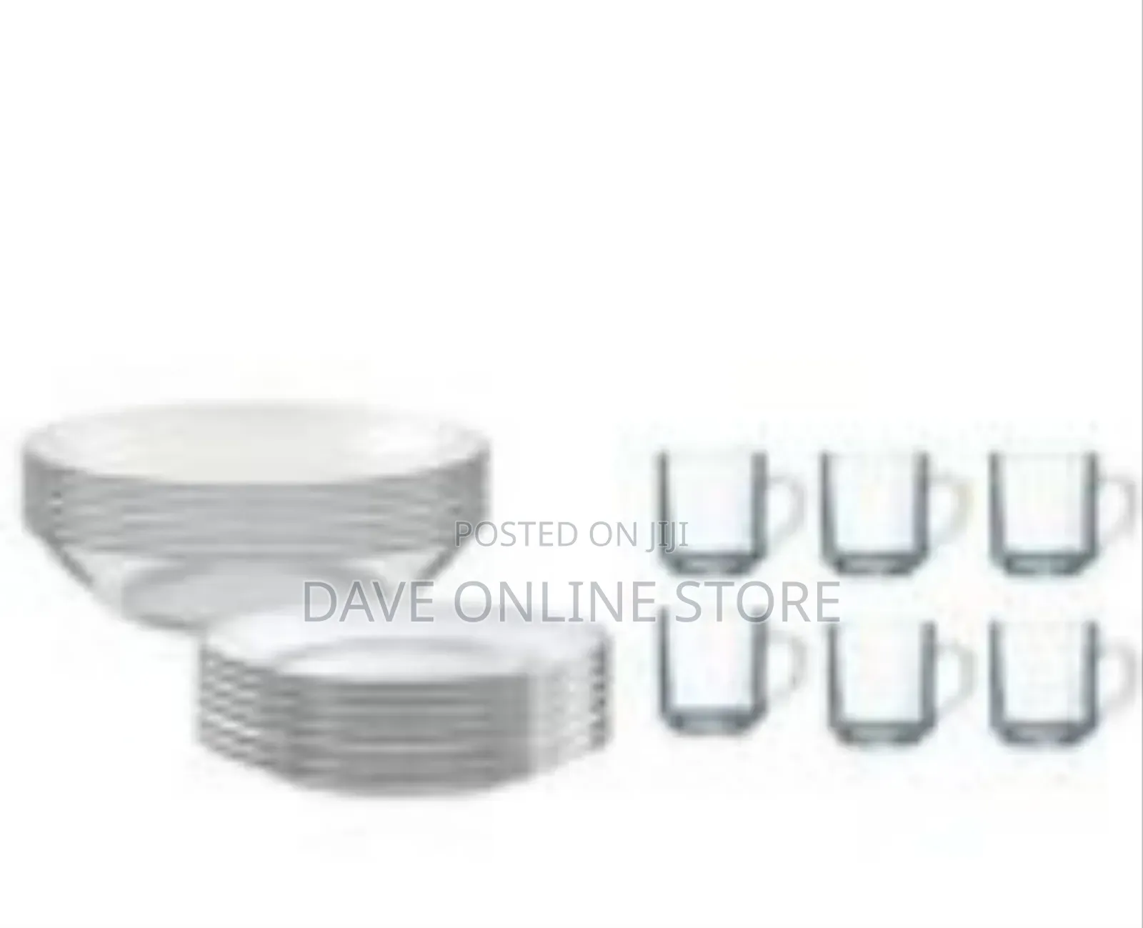 18 Pieces of Glass Soup Plates, Cups and Dinner Plates
