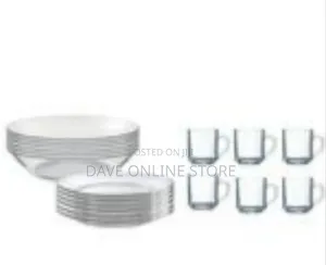 18 Pieces of Glass Soup Plates, Cups and Dinner Plates