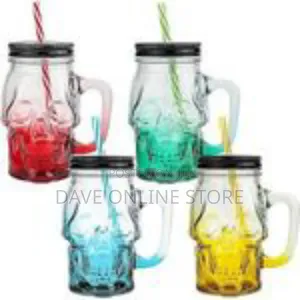 Set of 6 Spooky Skull Mason Jar Mugs With Straws