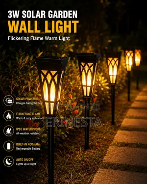 3w Solar Garden Light Flickering Flame Outdoor Fence Warm Lantern