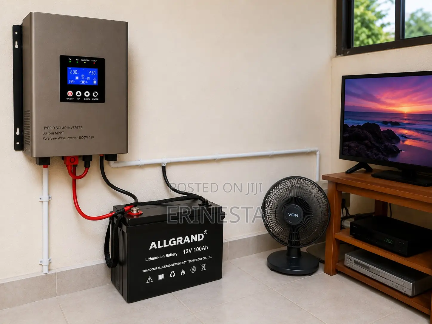 Solar System–1kw Hybrid Inverter+100ah Lifepo4 Battery + 2x450w Panels