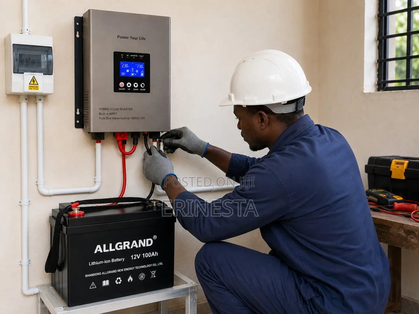 Solar System–1kw Hybrid Inverter+100ah Lifepo4 Battery + 2x450w Panels