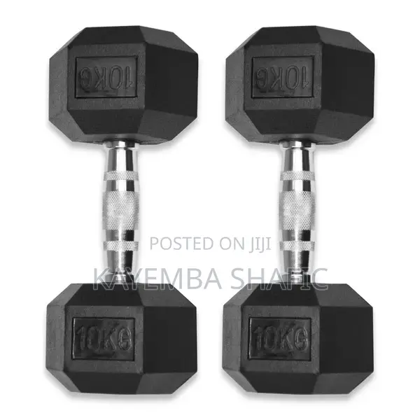Pair of 10kg Rubber Coated Hex Dumbbells - Brand New
