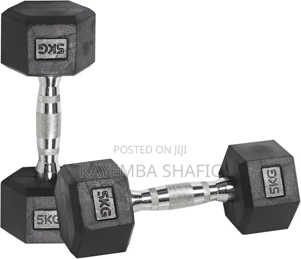 Premium 5kg Hexagonal Rubber Coated Dumbbells (Pair)