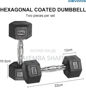 Premium 5kg Hexagonal Rubber Coated Dumbbells (Pair)