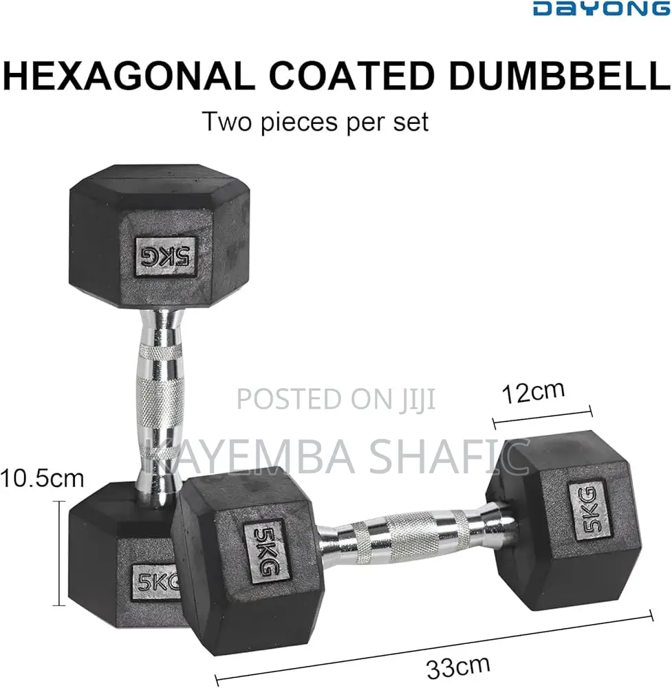 Premium 5kg Hexagonal Rubber Coated Dumbbells (Pair)