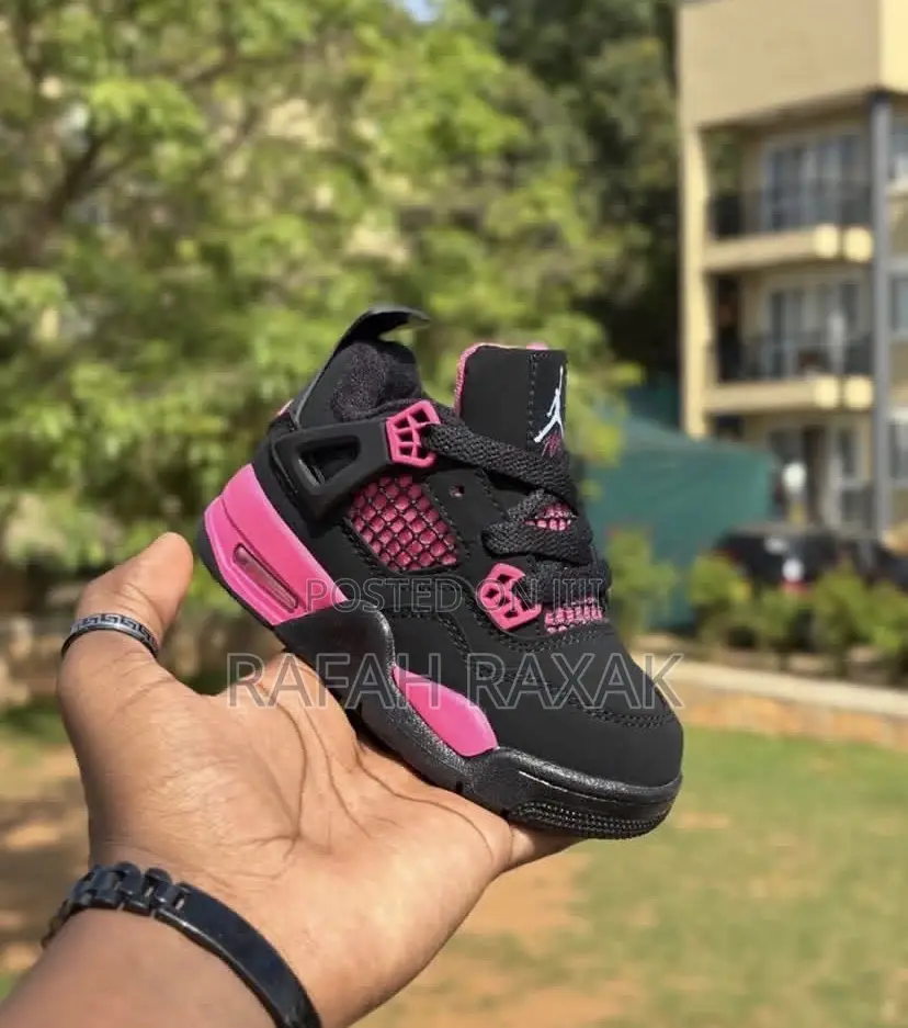 Black and Pink Colorways Air Jordan 4 Retro Kids Sneakers