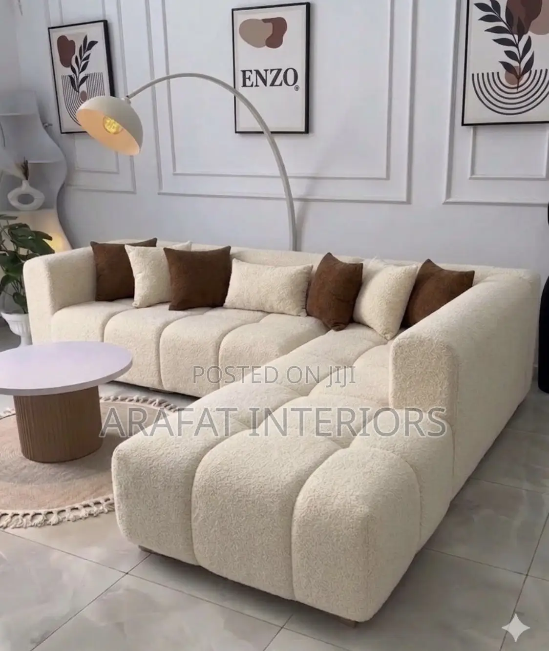 Bouclé Cloud L-Sectional Sofa (Cream)