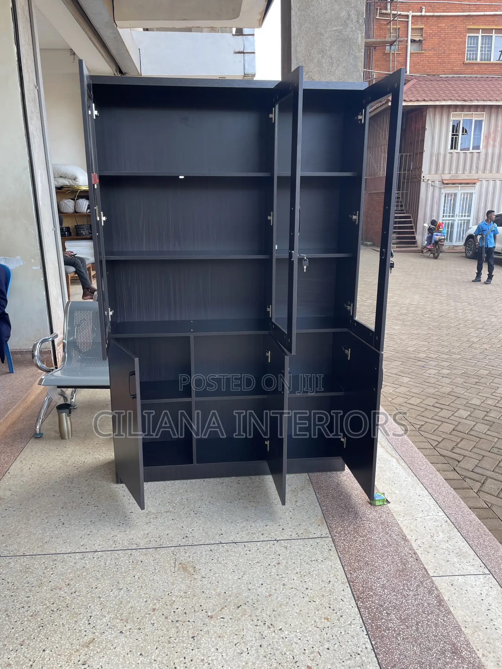 3 Door Black Bookshelf