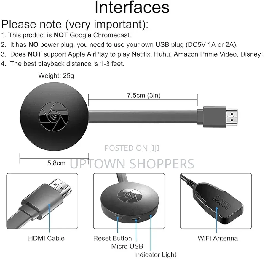 Mirascreen 1080p Wireless Wifi Display Tv Hdmi Dongle Media