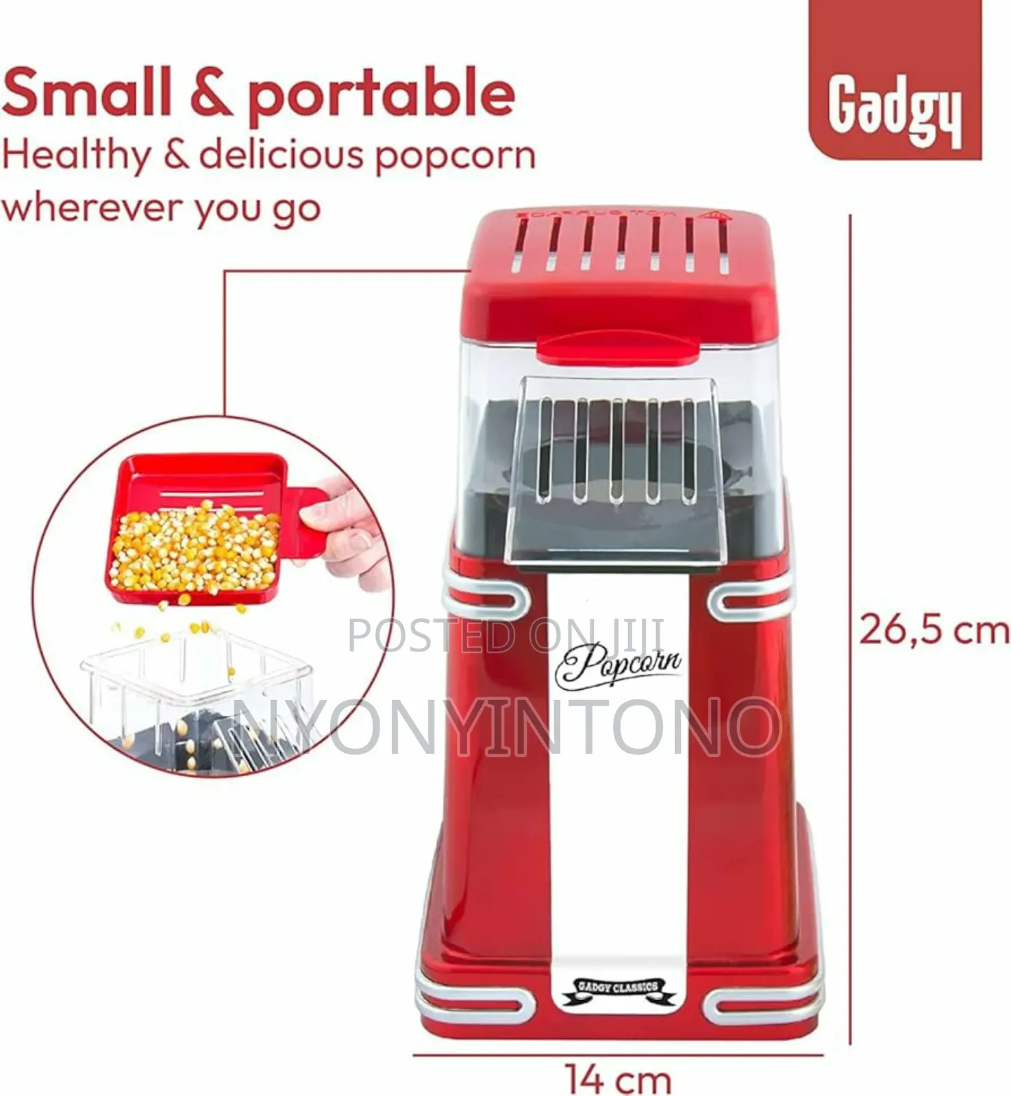 Hot Air Popcorn Popper 900w With Single Switch and Easy Operation