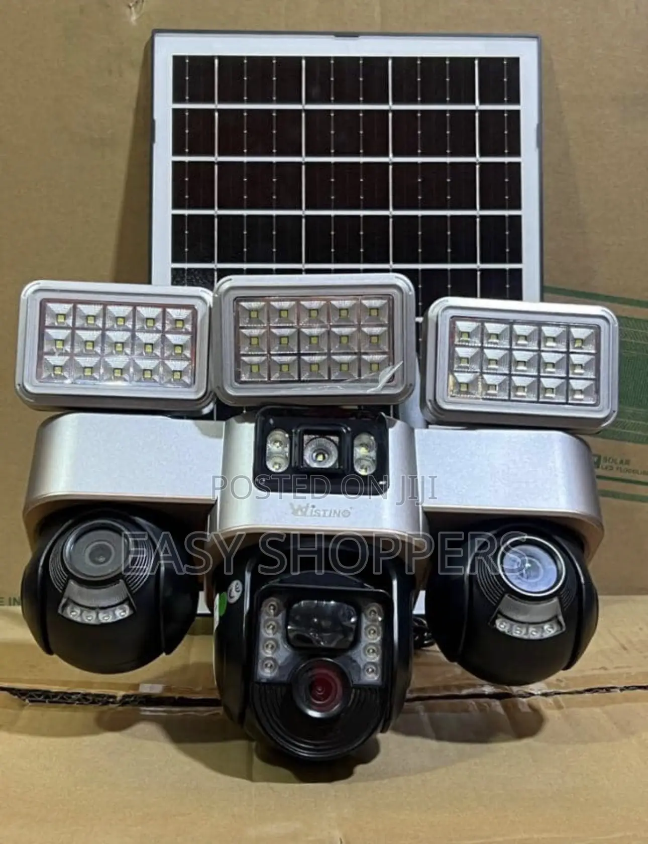 Solar-Powered CCTV Camera With Triple Lenses and Floodlight