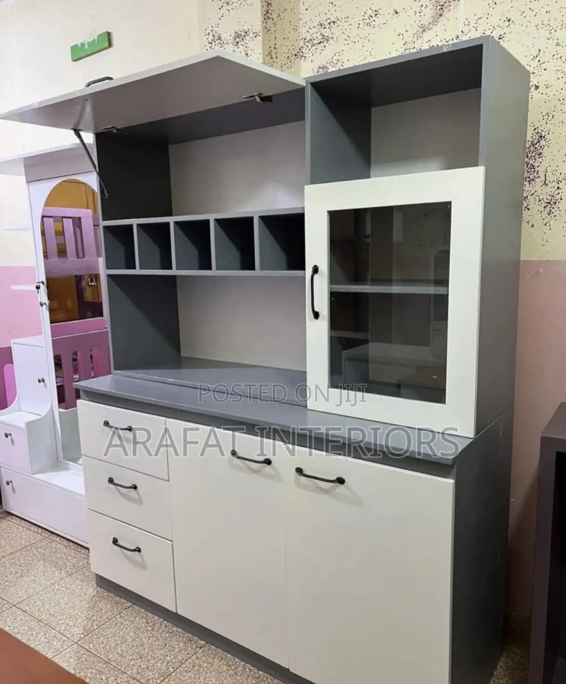 Modern Grey White Storage Hutch