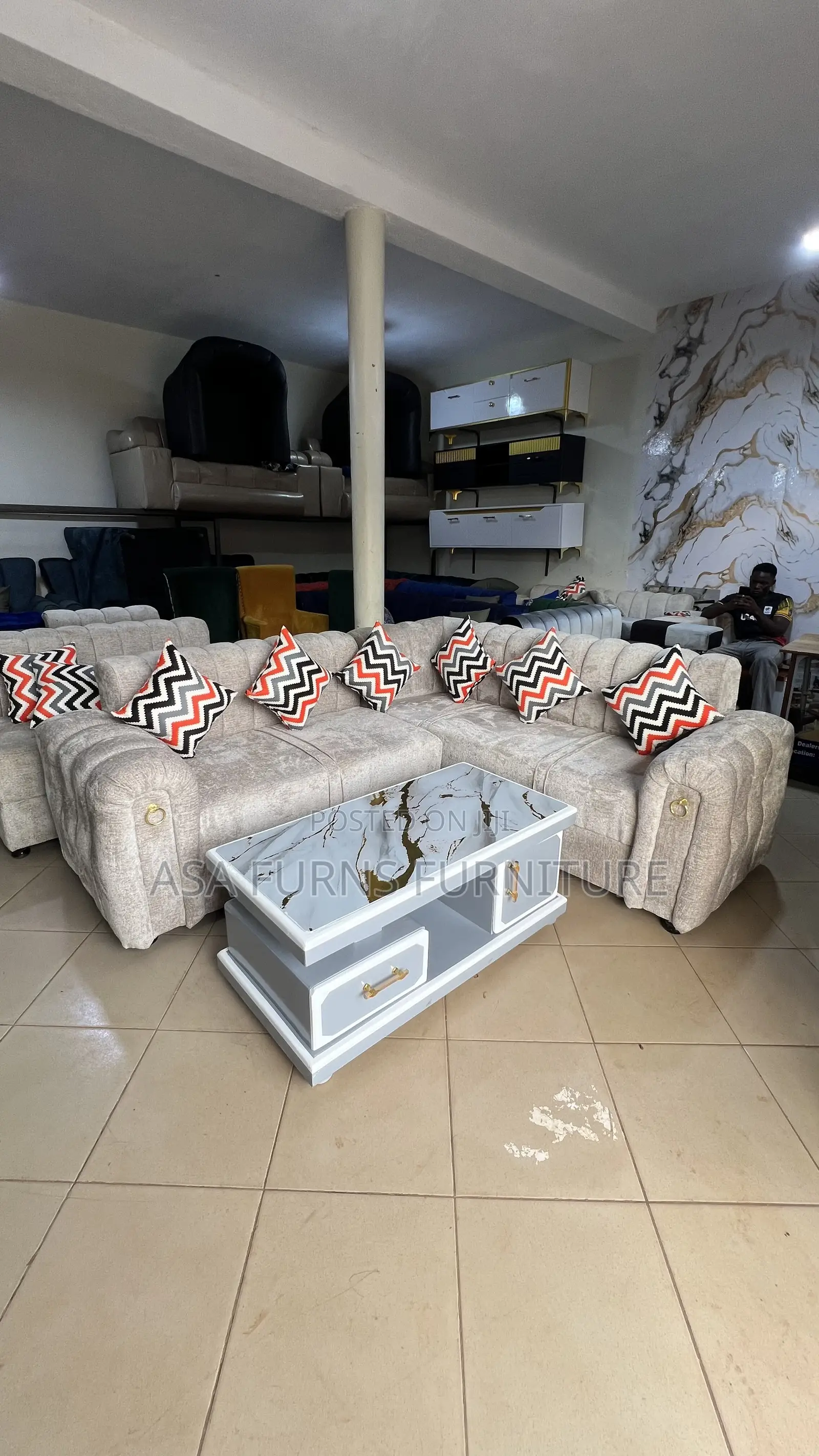 6 Seaters L Sofa /With Golden Rings /Furniture