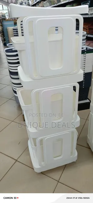 Plastic White 3-Layer Drawer Storage Trolley With Wheels.