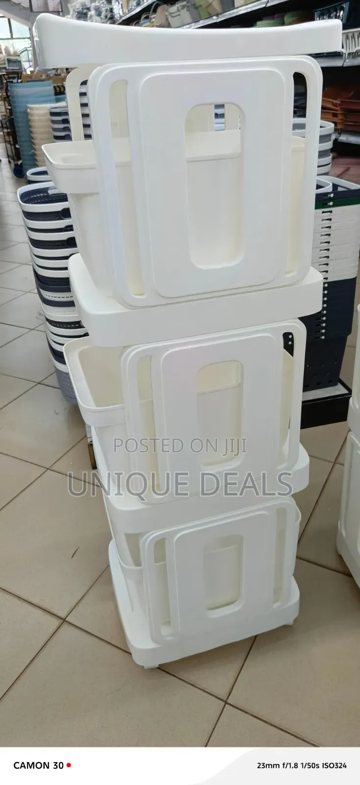 Plastic White 3-Layer Drawer Storage Trolley With Wheels.