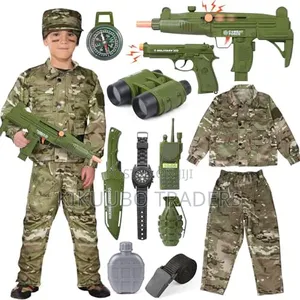 Boys and Kids Army Military Costume With Walkie Talkie Machine Gun