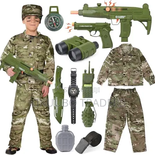Boys and Kids Army Military Costume With Walkie Talkie Machine Gun