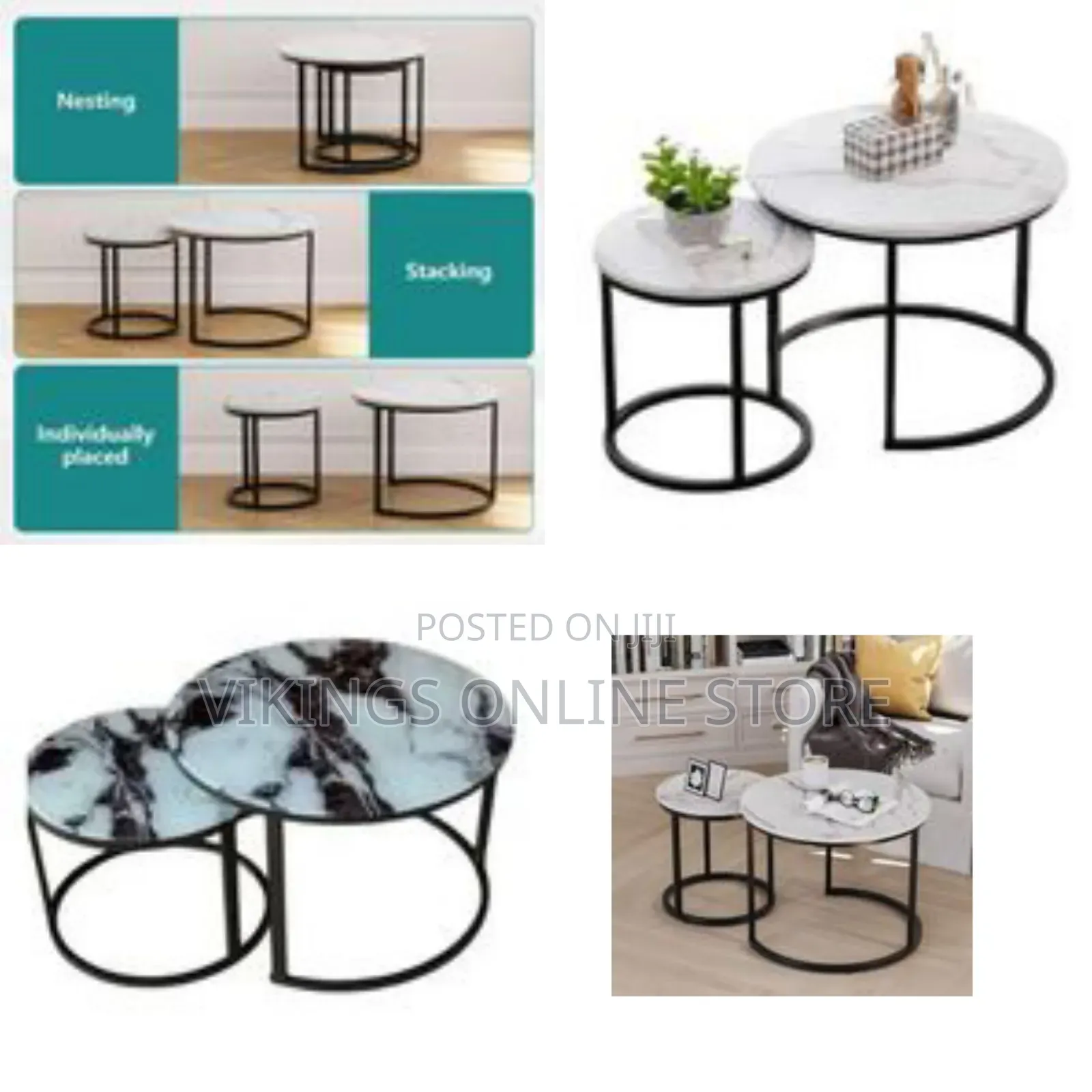 Modern Nesting Round Coffee/Side Tables (Faux Marble Top) - Multicolor