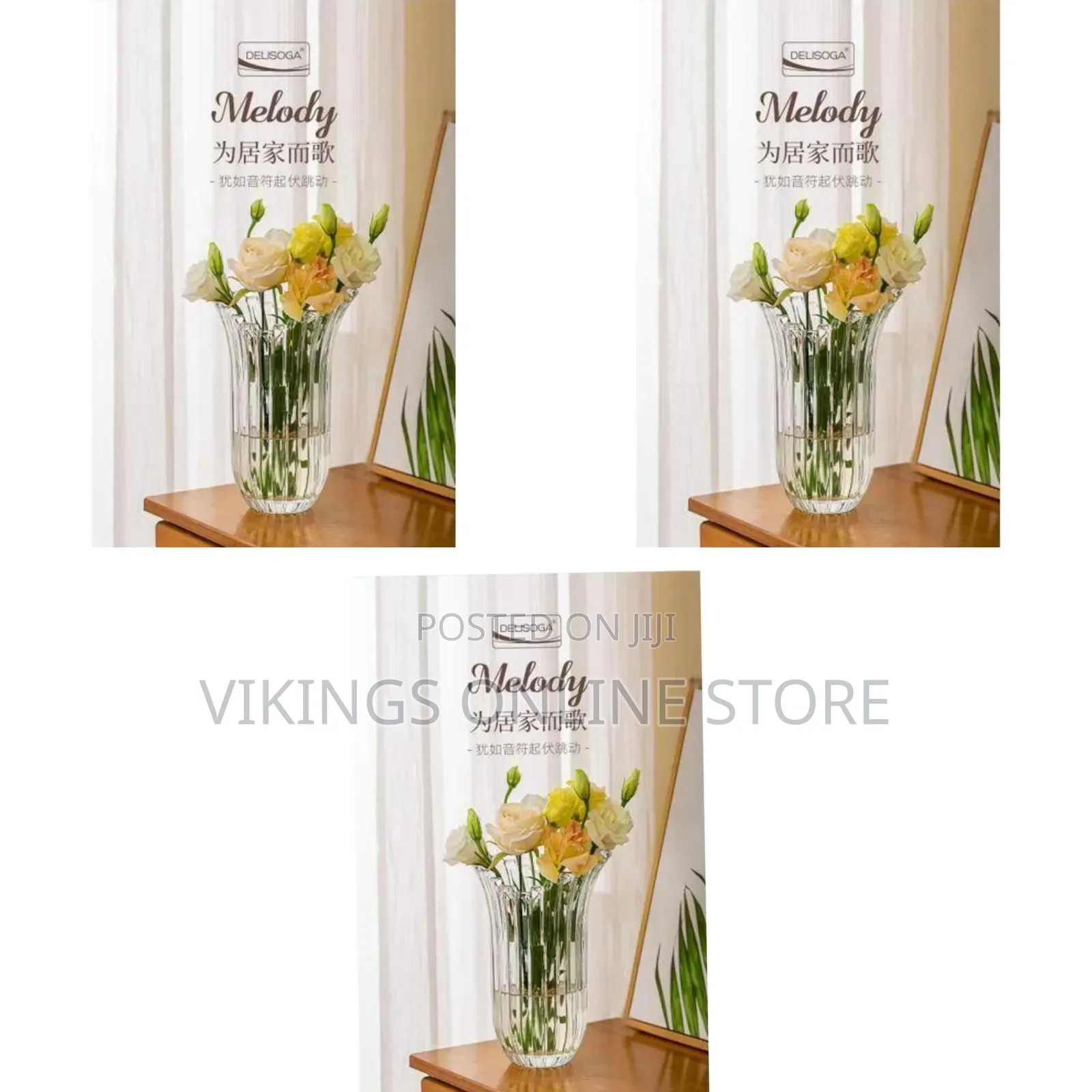 Elegant Ribbed Glass Flower Vase - Delisoga Melody Collection