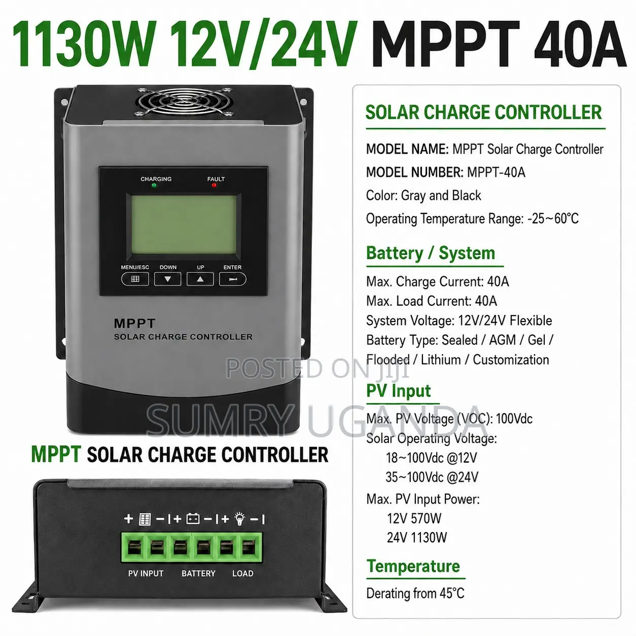 MPPT Solar Charge Controller 40/60/100a – 12/24/48v Auto | Regulator