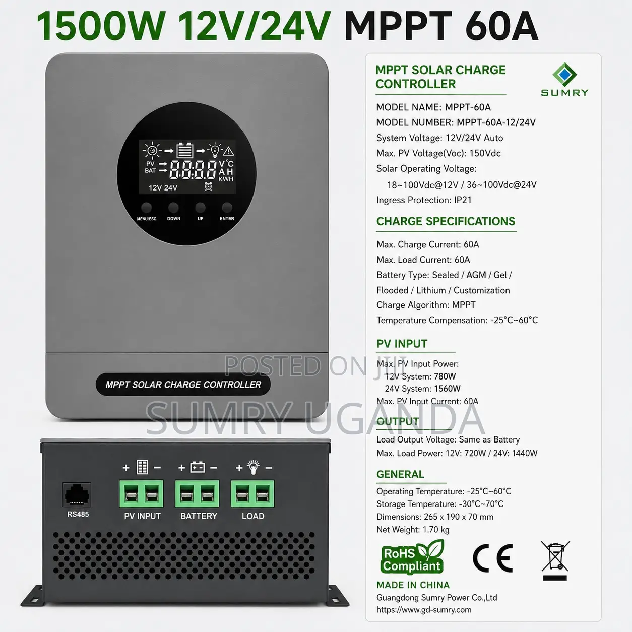 MPPT Solar Charge Controller 40/60/100a – 12/24/48v Auto | Regulator