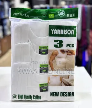 Yarisson 3pc Premium 100% Pure Cotton Men Fitted Vest- White