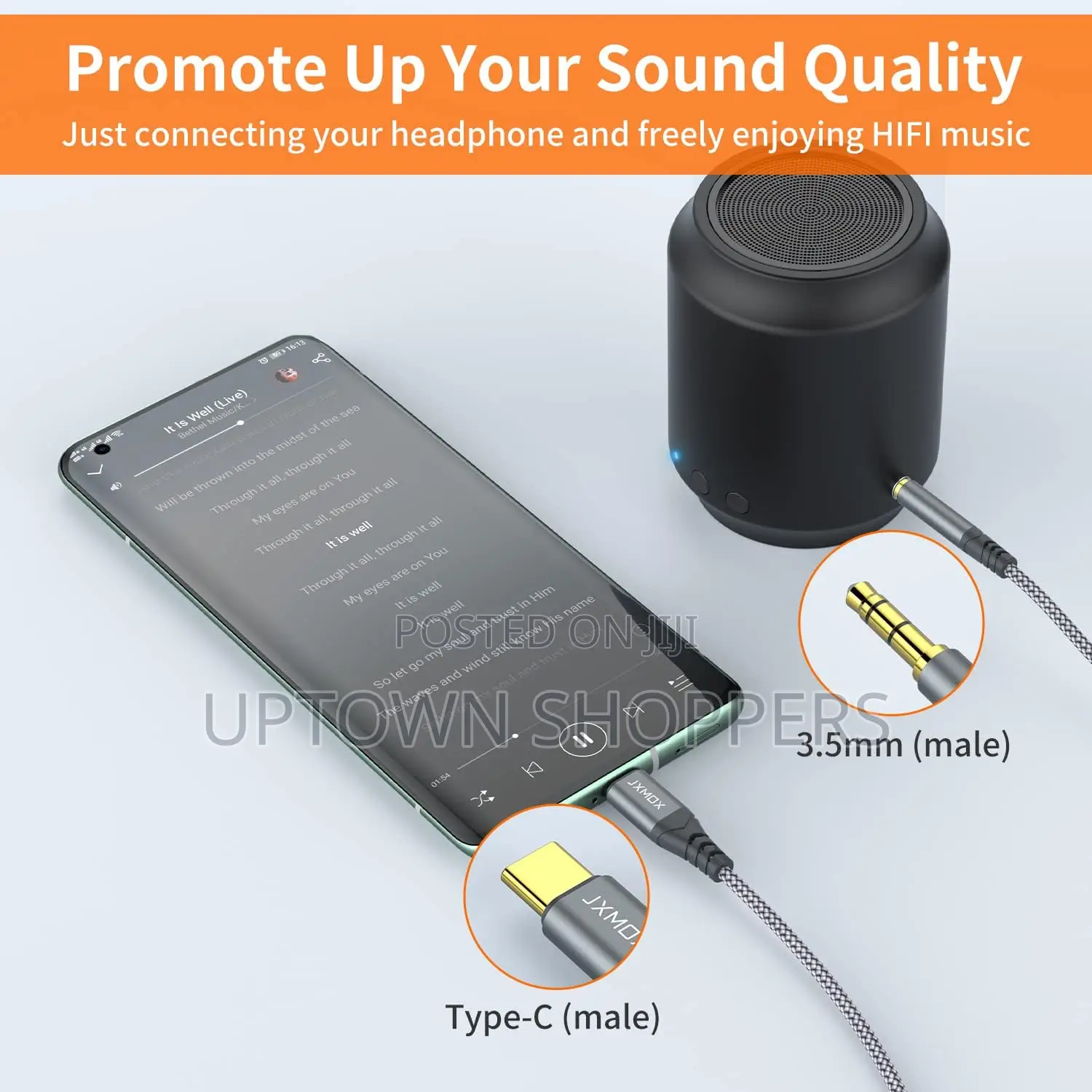 Type C To 3.5mm Headphone Car Stereo Cable For Sound