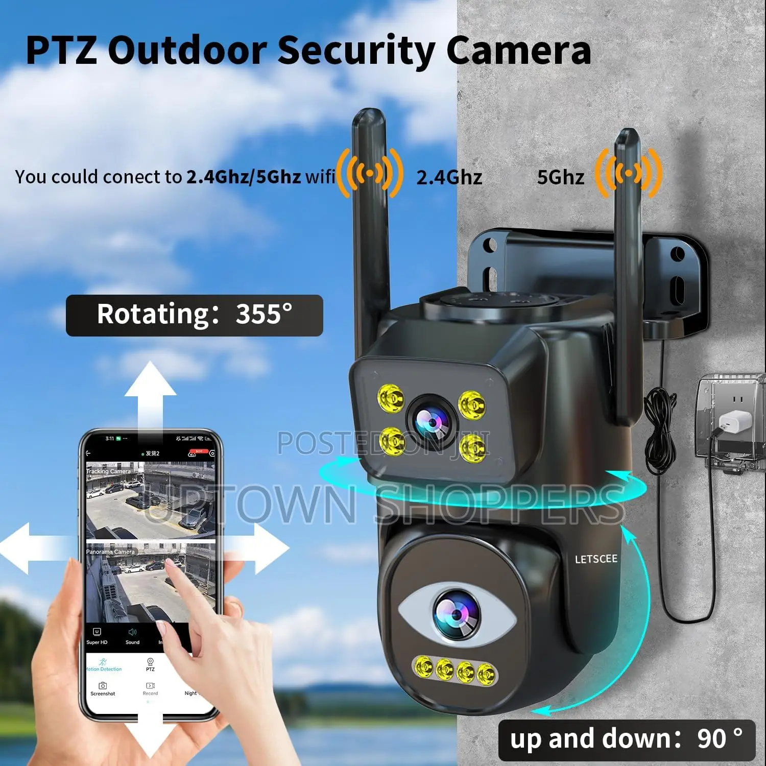 Dual Lens Wifi Security Camera Outdoor, 2.4g/5g PTZ Outdoo