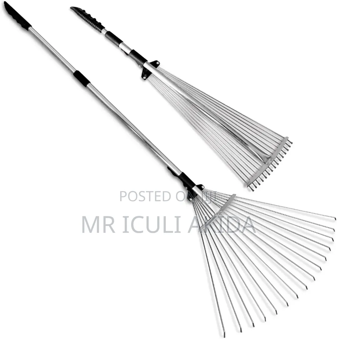 Telescopic Metal Garden Rake for Clearing Lawn and Yard Debris.