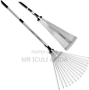 Telescopic Metal Garden Rake for Clearing Lawn and Yard Debris.