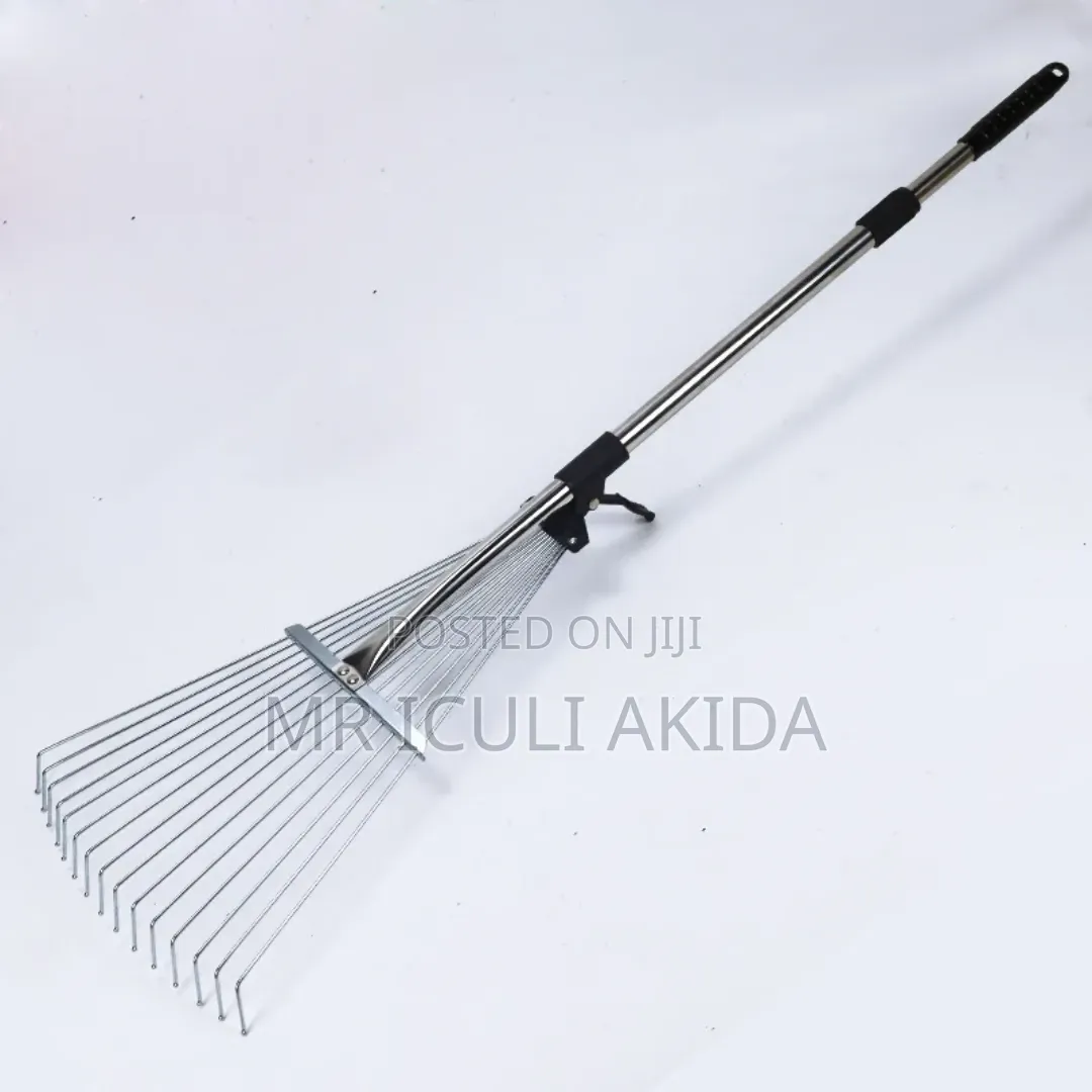 Telescopic Metal Garden Rake for Clearing Lawn and Yard Debris.