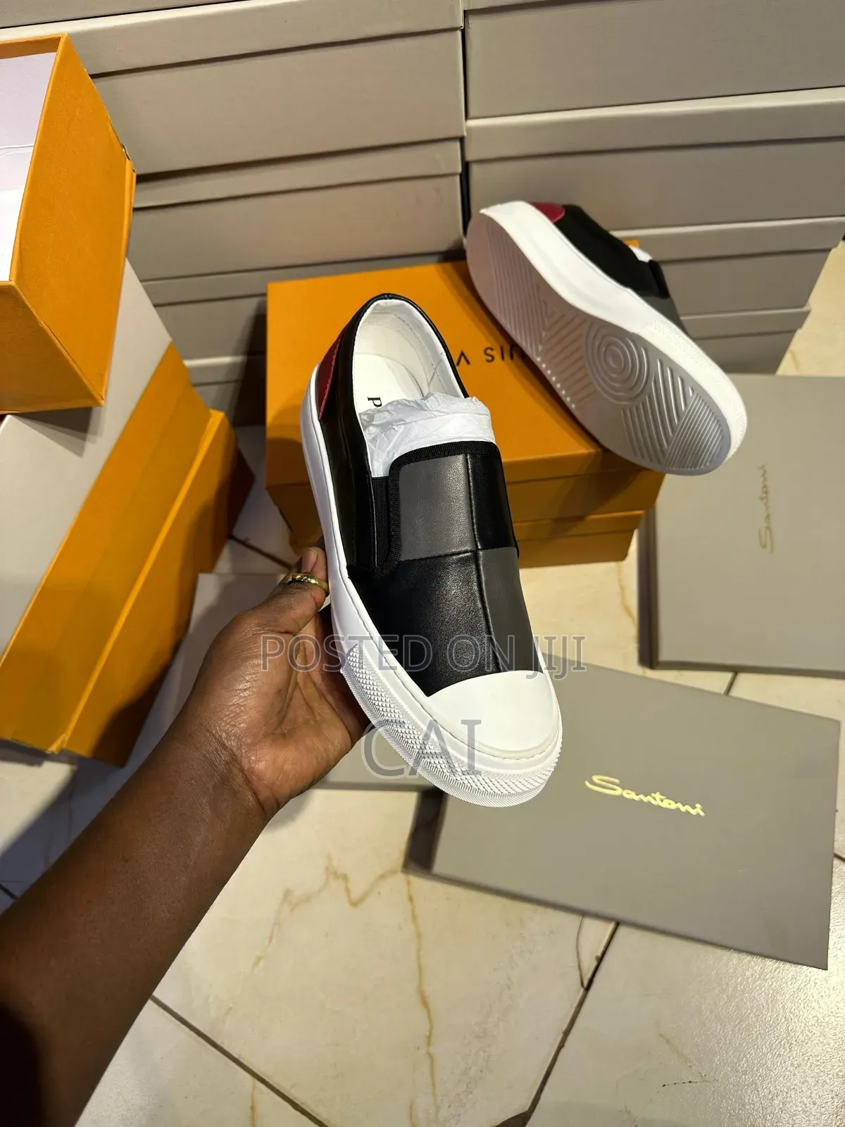 Santoni Slip-on Sneakers. Color Blocks Design
