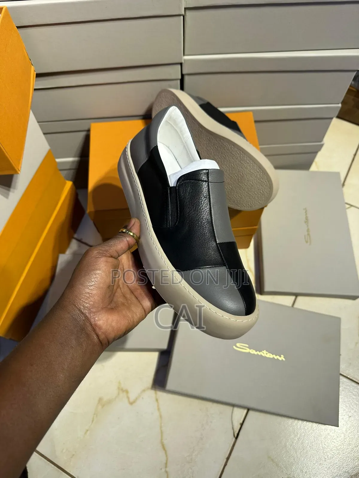 Santoni Slip-on Sneakers. Color Blocks Design