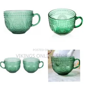 Vintage-Style Embossed Glass Soup or Jumbo Mug Set - Multicolor