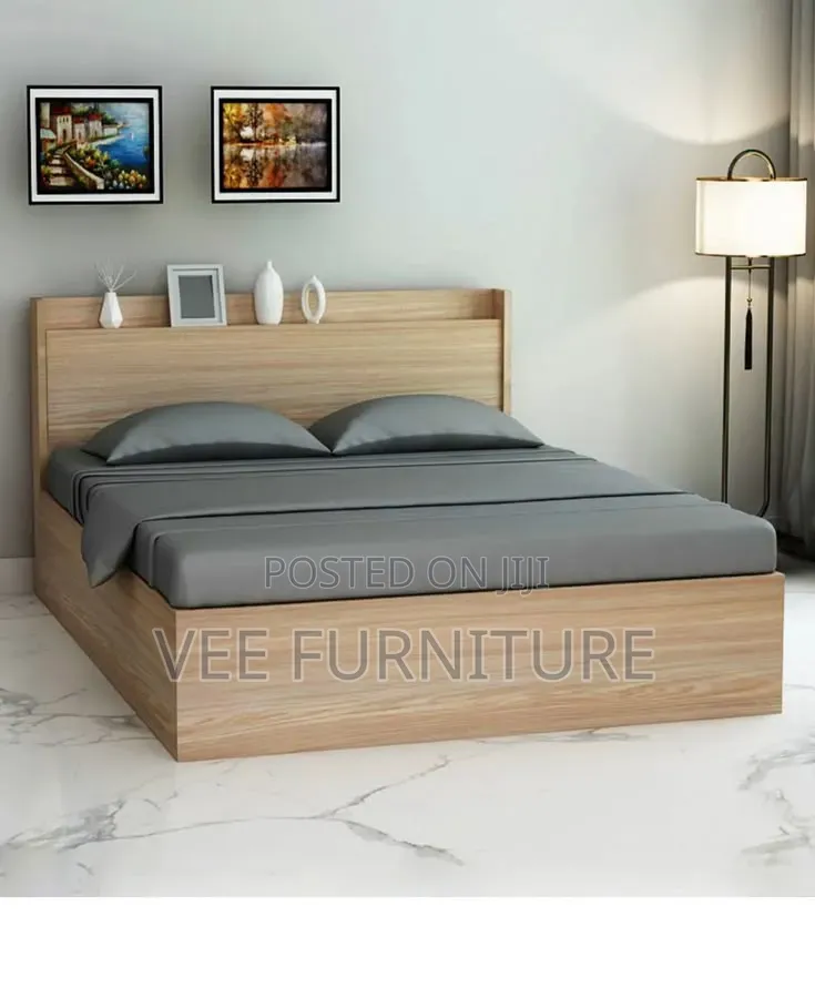 Modern Wooden Platform Bed Set With Wardrobe Lights