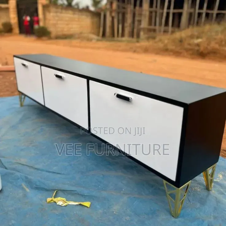 Modern Black Yellow Tv Stand – Gloss Finish, 3 Drawers