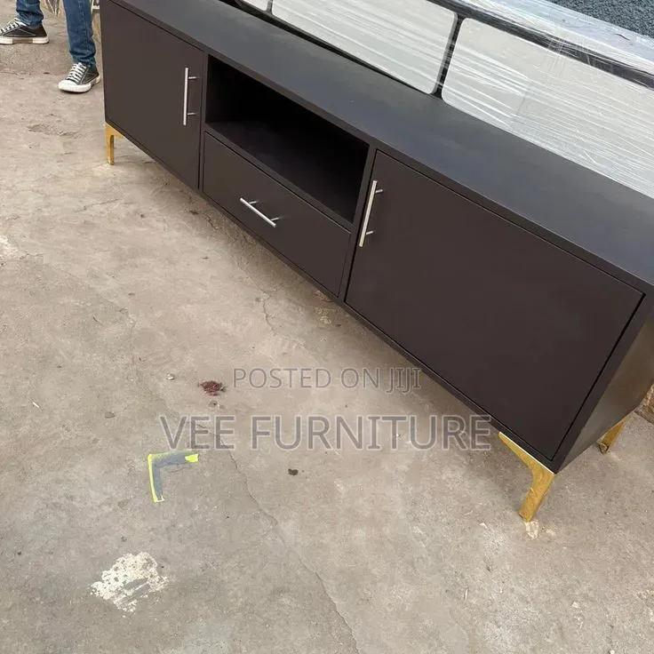 Modern Black Yellow Tv Stand – Gloss Finish, 3 Drawers