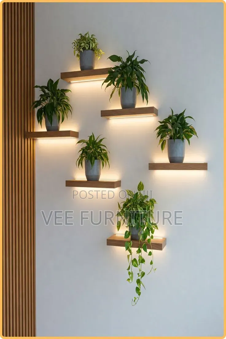Modern Corner Floating Shelves With Led Lights